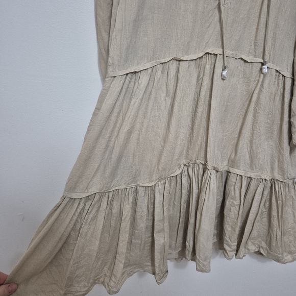 Veronica Beard Women's Neutral Lux Beige Hawken Tiered Linen Mini Dress Size 8 - Picture 9 of 11